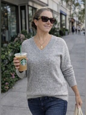 YARN & SEA GRAY V-NECK SOFT WOOL BLEND SWEATER XL RELAXED FIT BRAND NEW